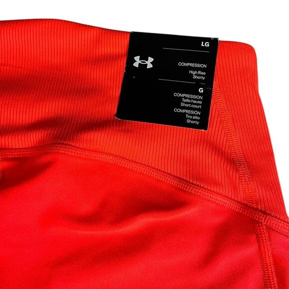 Under Armour High Rise Shorty Shorts Compression Orange Size large Active NWT - Picture 7 of 8